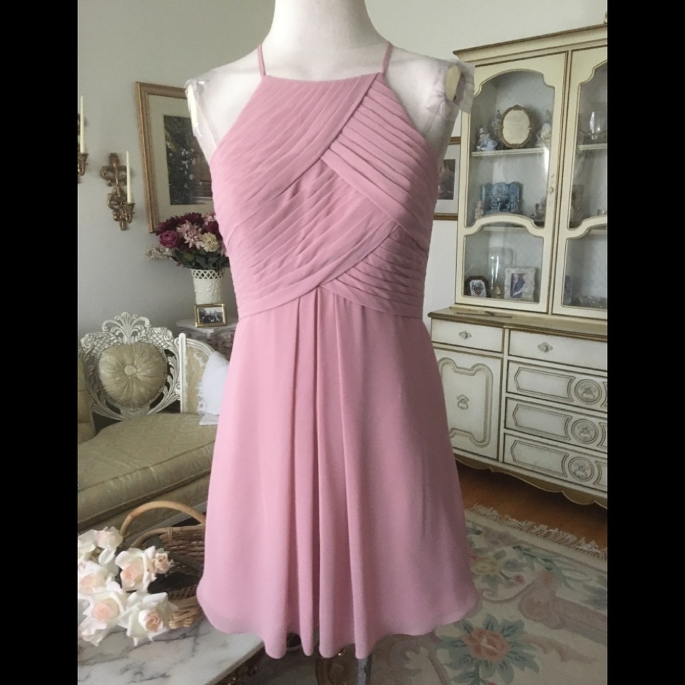 Azazie Pretty Blush Pink Halter Dress Size S Gem